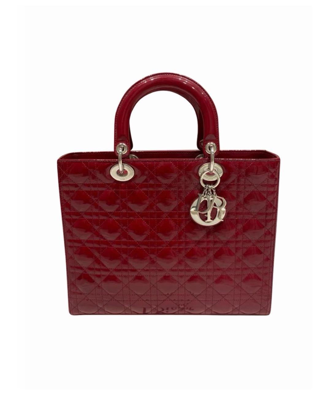 CHRISTIAN DIOR Бордовая сумка с короткими ручками из лакированной кожи, фото 5