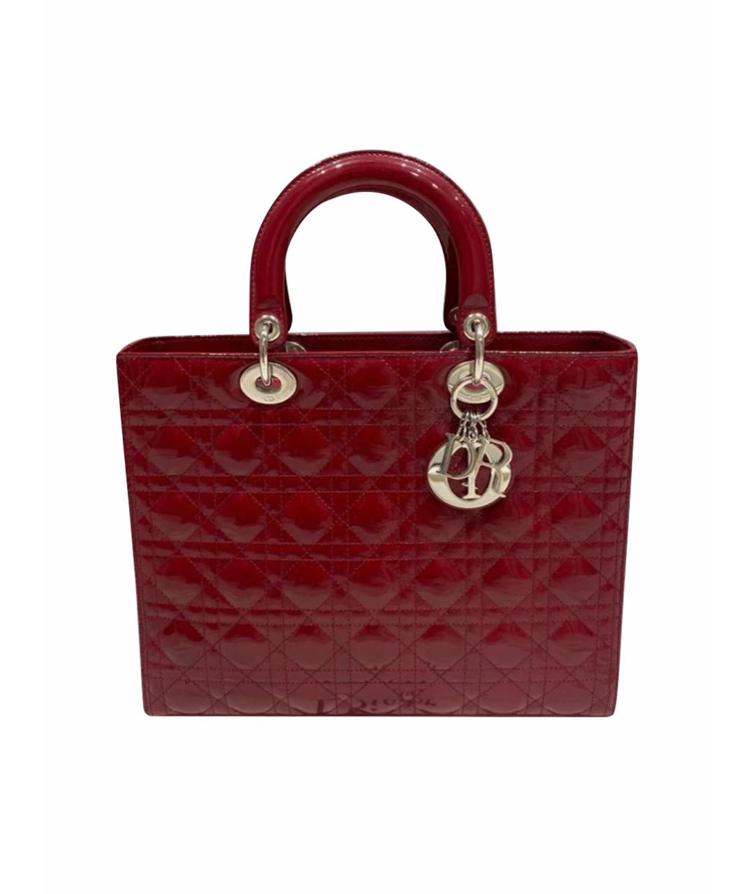 CHRISTIAN DIOR Бордовая сумка с короткими ручками из лакированной кожи, фото 1