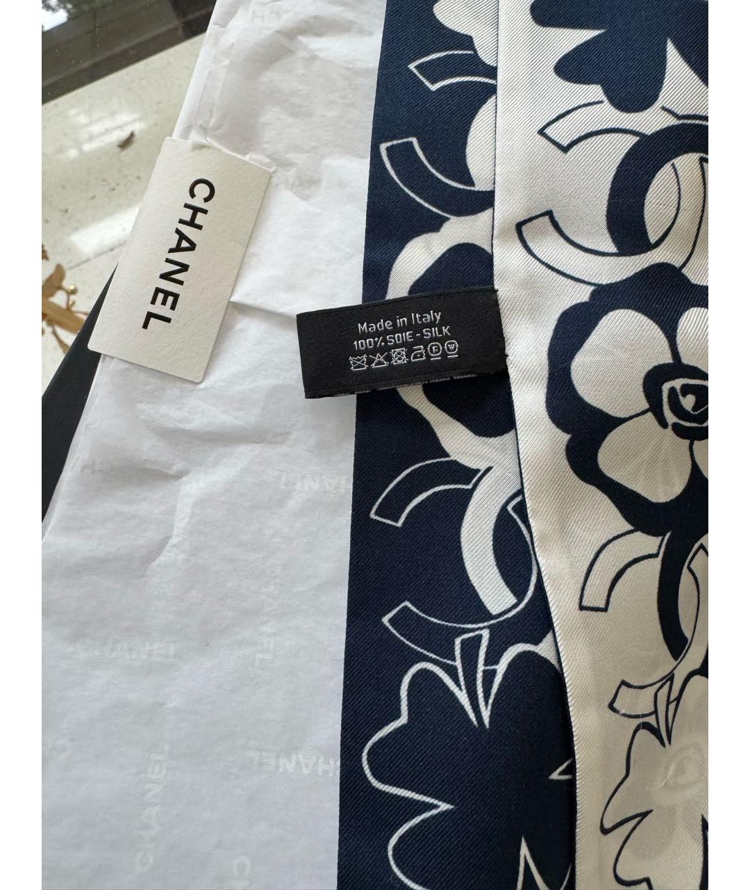 CHANEL Темно-синий шелковый платок, фото 2