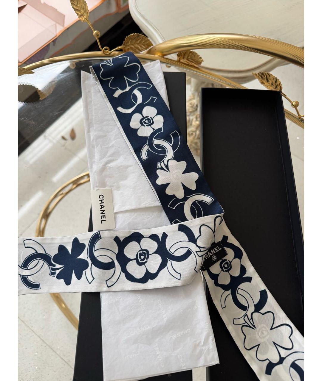 CHANEL Темно-синий шелковый платок, фото 4