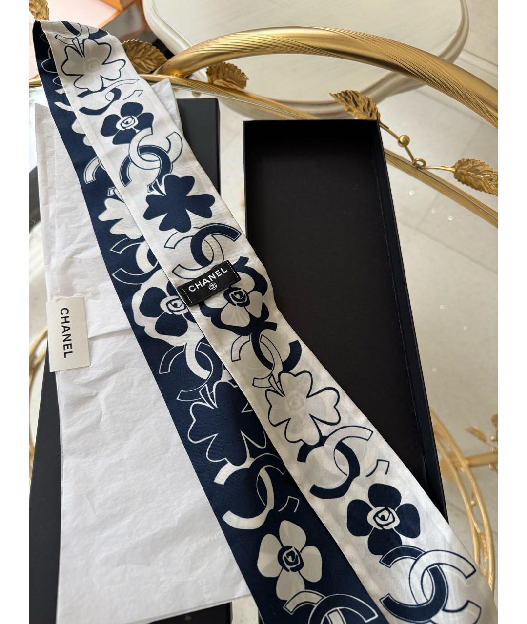 CHANEL Темно-синий шелковый платок, фото 3