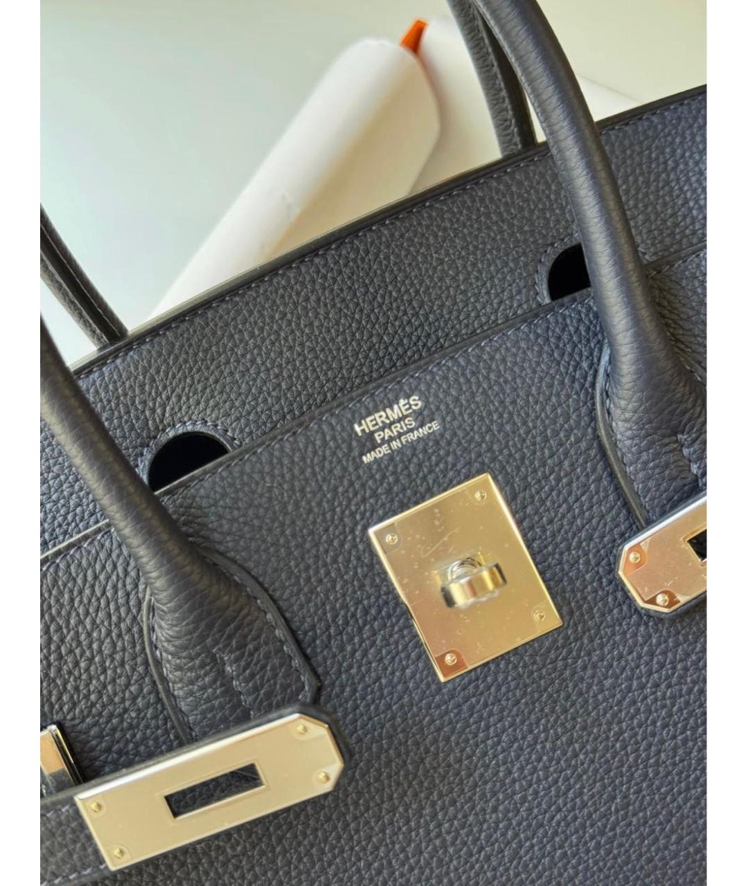 HERMES Темно-синяя кожаная сумка тоут, фото 3