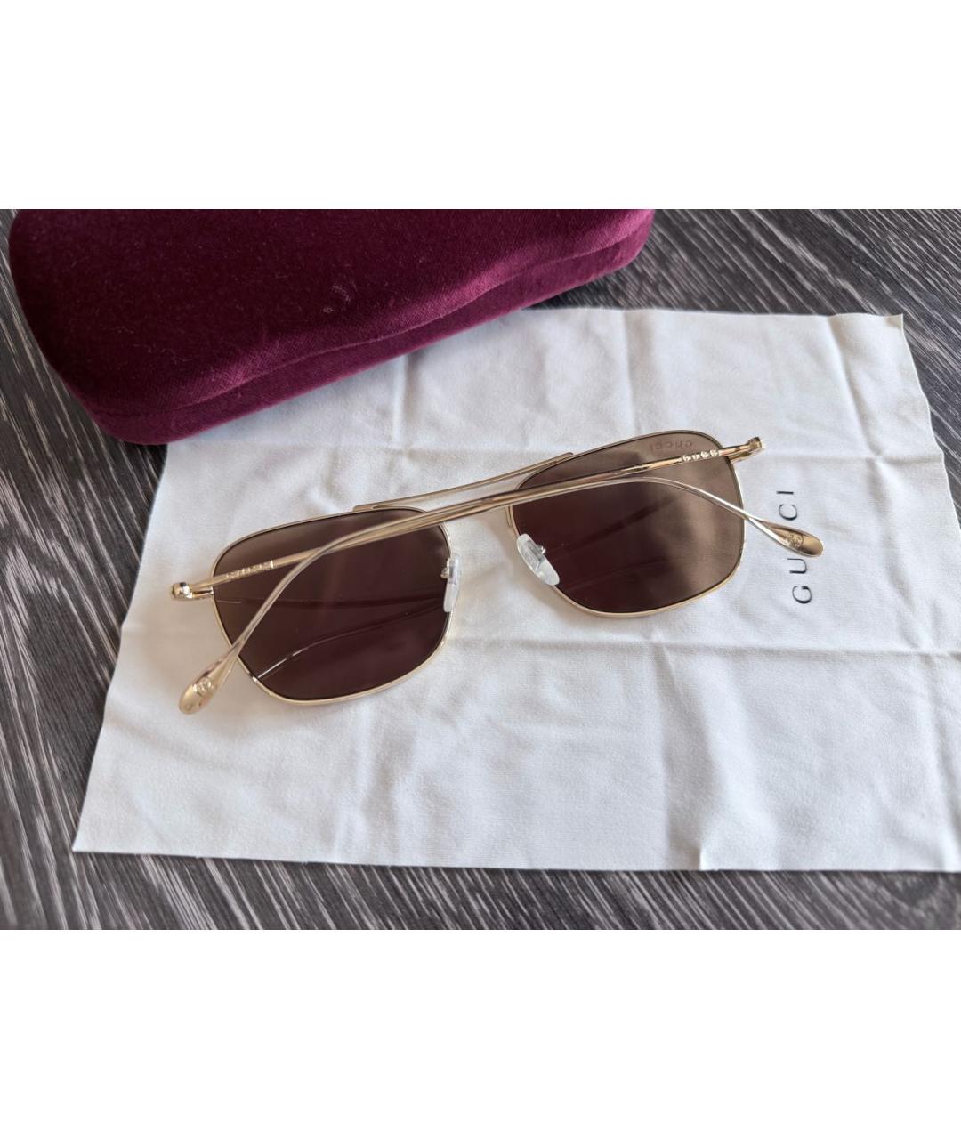 GUCCI Коричневые металлические солнцезащитные очки, фото 5