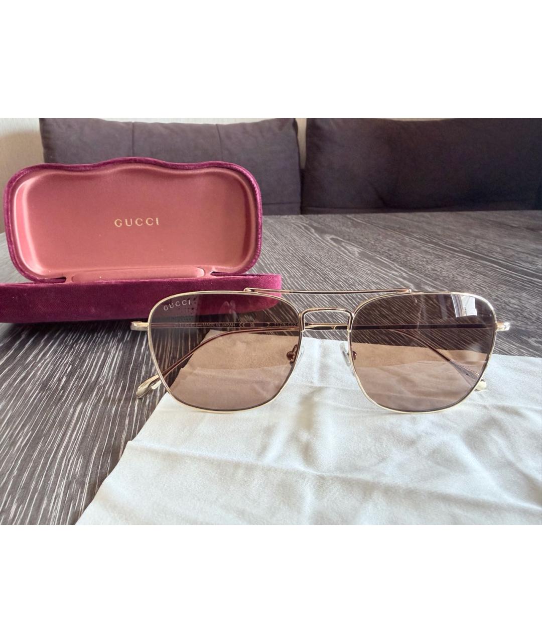 GUCCI Коричневые металлические солнцезащитные очки, фото 9