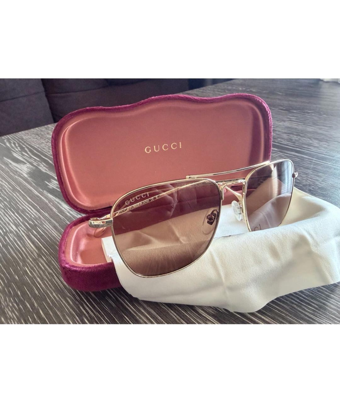 GUCCI Коричневые металлические солнцезащитные очки, фото 8