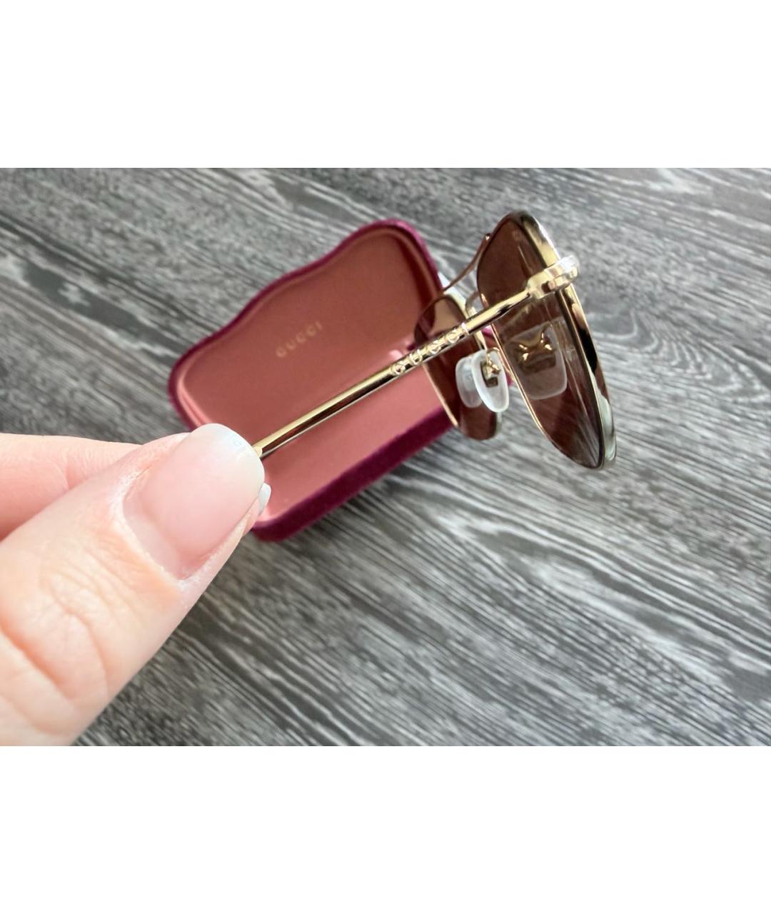 GUCCI Коричневые металлические солнцезащитные очки, фото 3