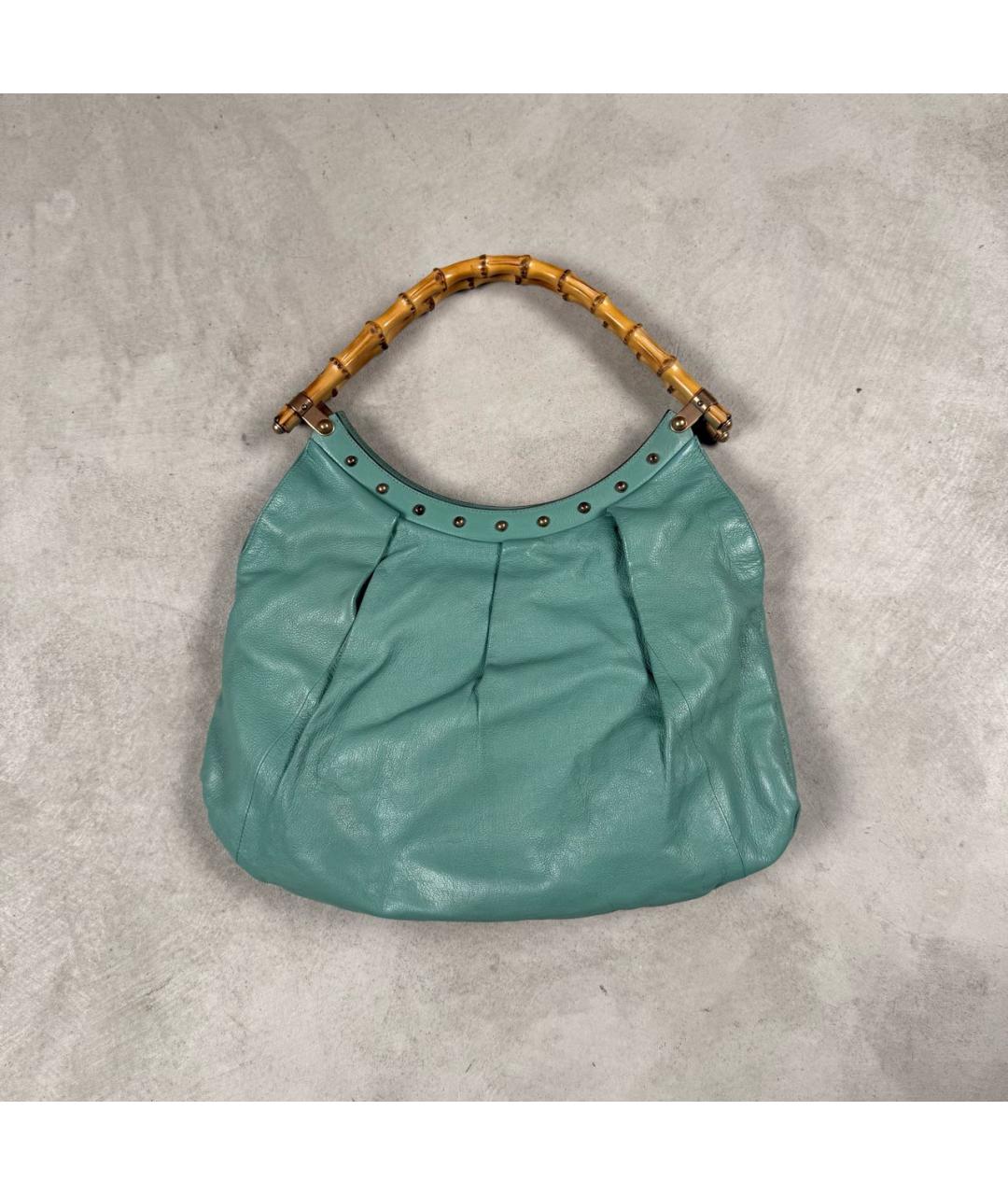 GUCCI Бирюзовая кожаная сумка тоут, фото 8
