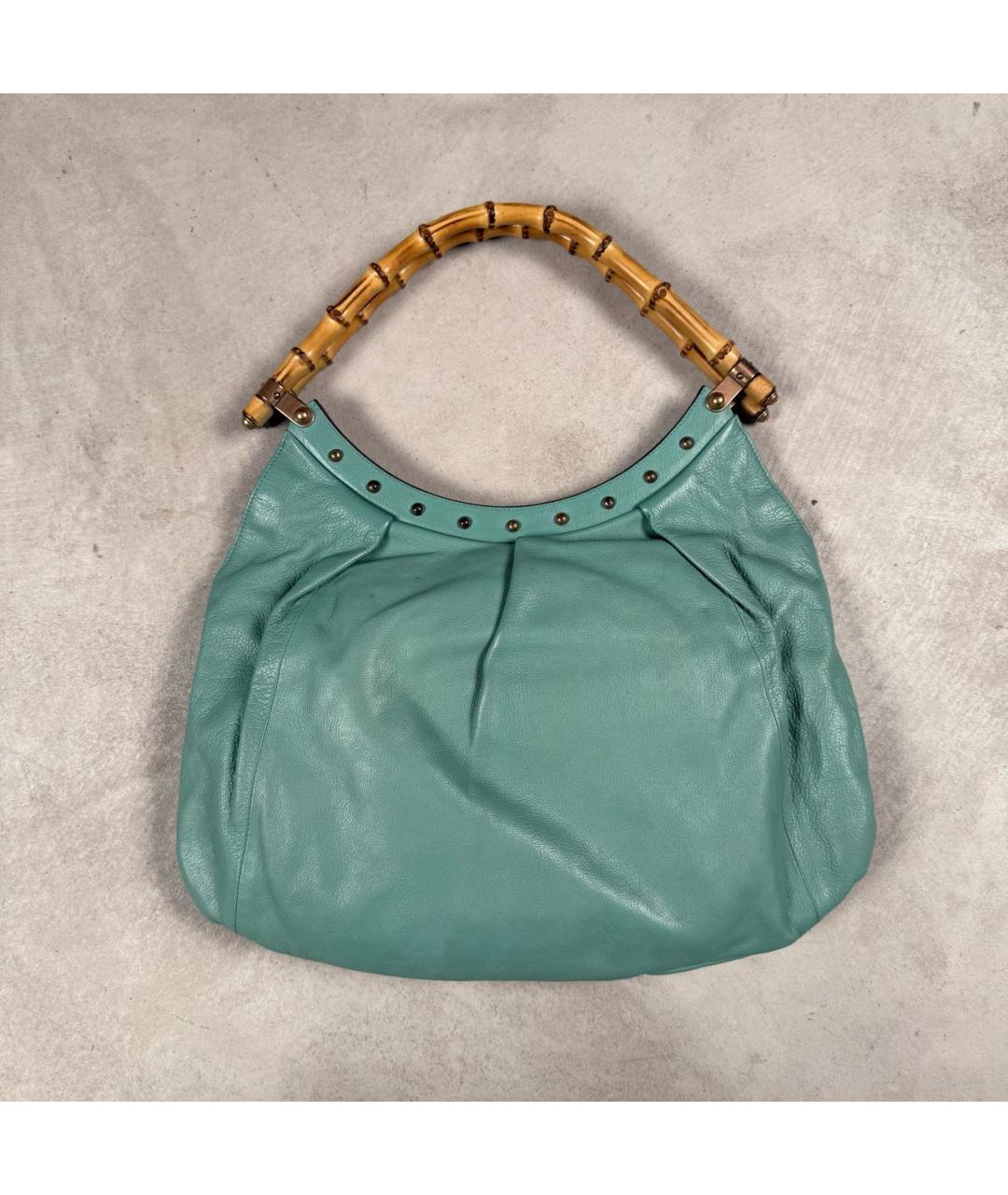 GUCCI Бирюзовая кожаная сумка тоут, фото 3