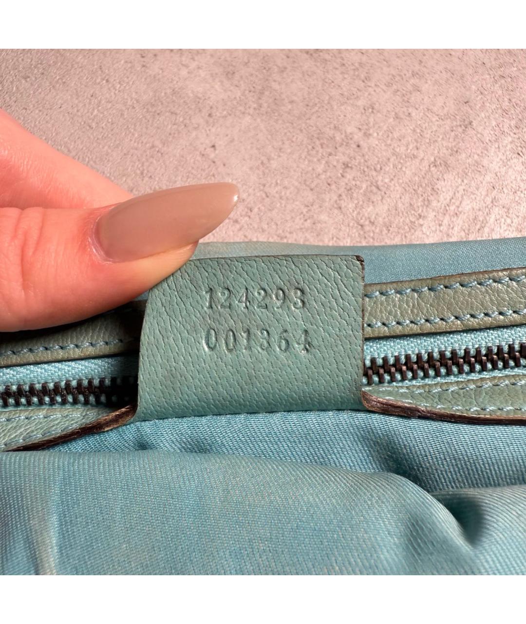 GUCCI Бирюзовая кожаная сумка тоут, фото 6