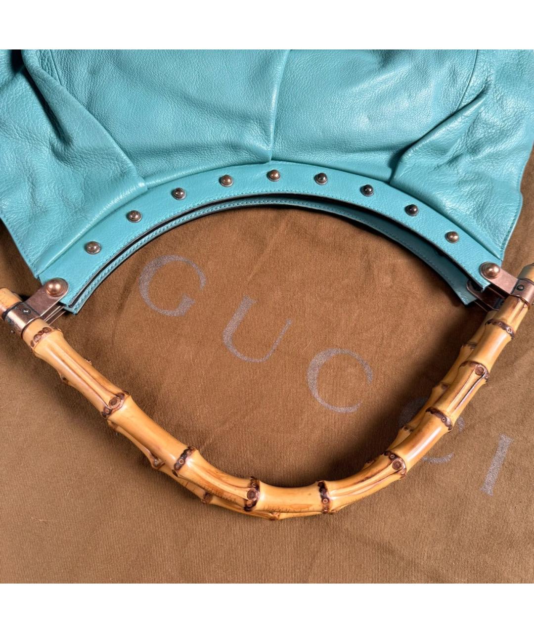 GUCCI Бирюзовая кожаная сумка тоут, фото 4
