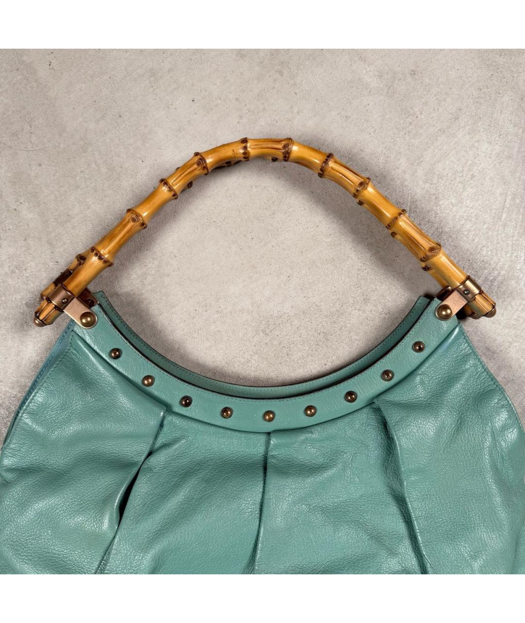 GUCCI Бирюзовая кожаная сумка тоут, фото 2