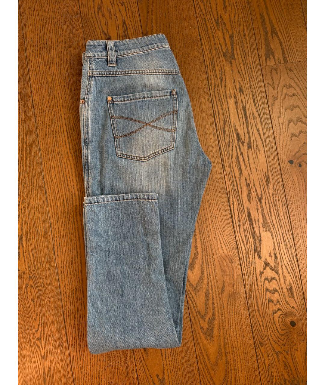 BRUNELLO CUCINELLI Голубые хлопковые джинсы слим, фото 2