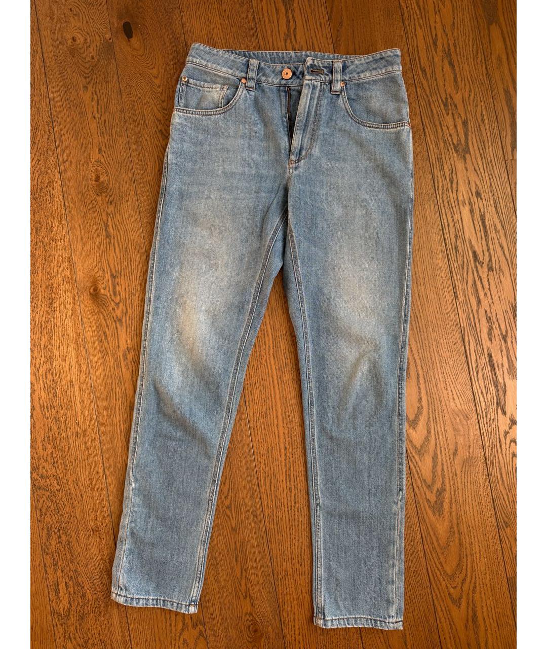 BRUNELLO CUCINELLI Голубые хлопковые джинсы слим, фото 6