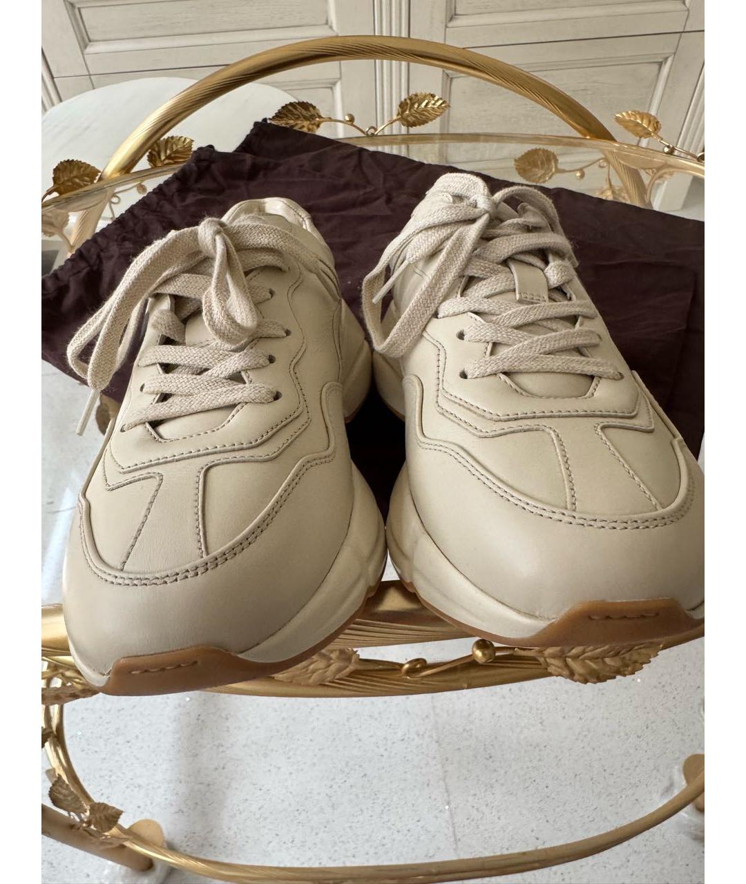 GUCCI Бежевые кожаные кроссовки, фото 5