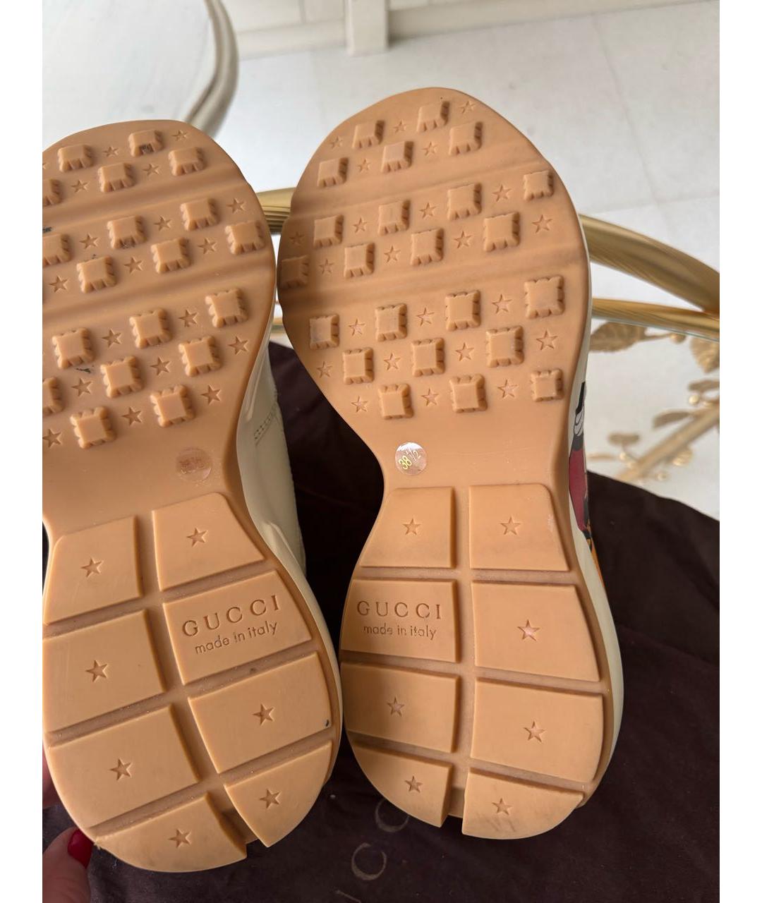 GUCCI Бежевые кожаные кроссовки, фото 7