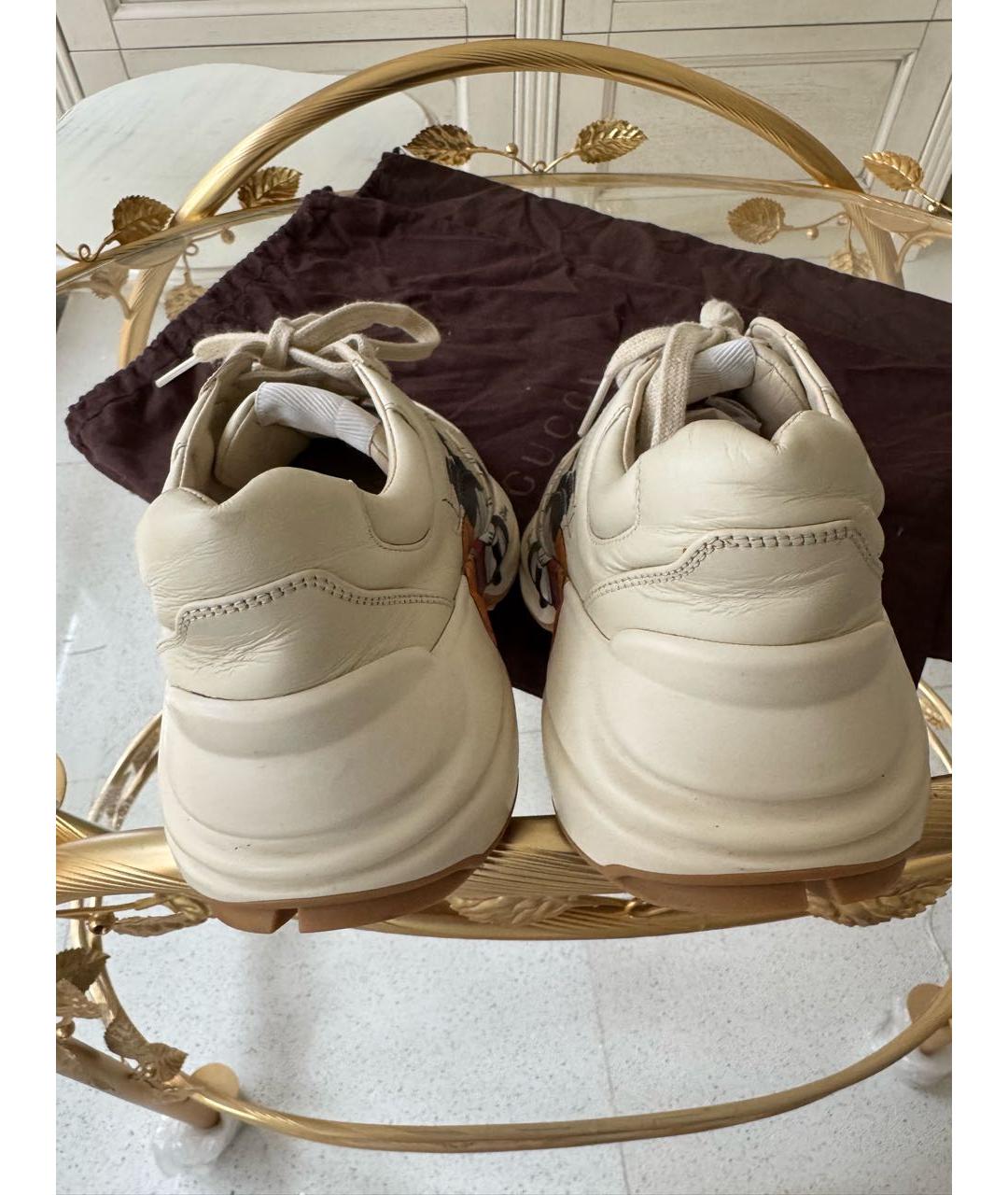 GUCCI Бежевые кожаные кроссовки, фото 6