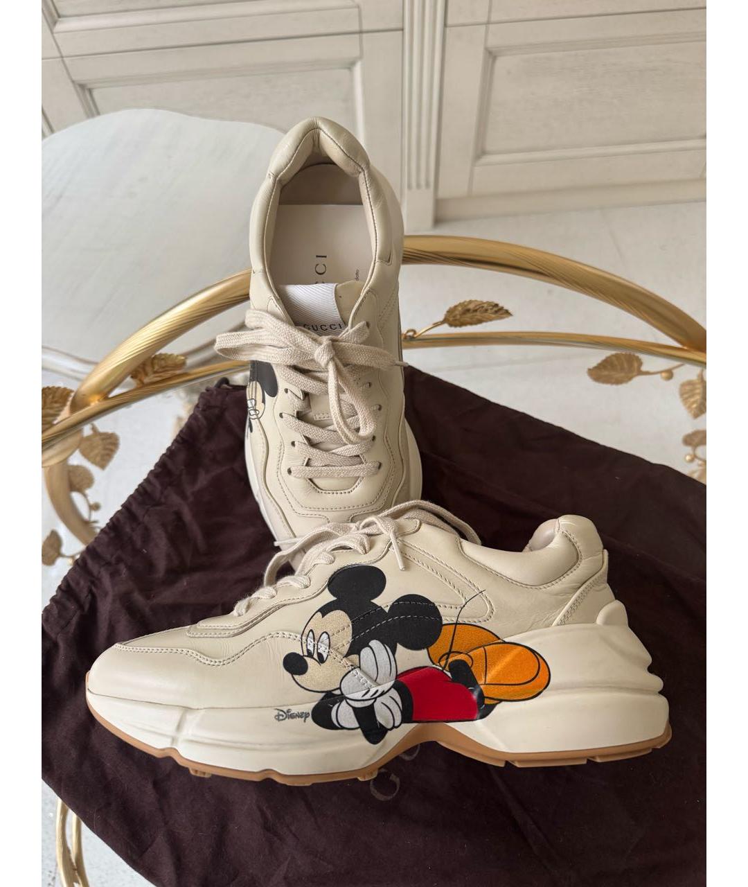 GUCCI Бежевые кожаные кроссовки, фото 3