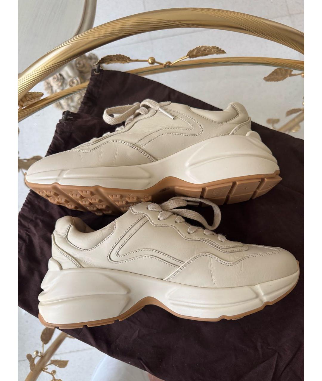 GUCCI Бежевые кожаные кроссовки, фото 4