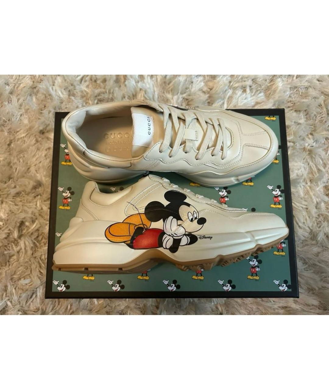 GUCCI Бежевые кожаные кроссовки, фото 9