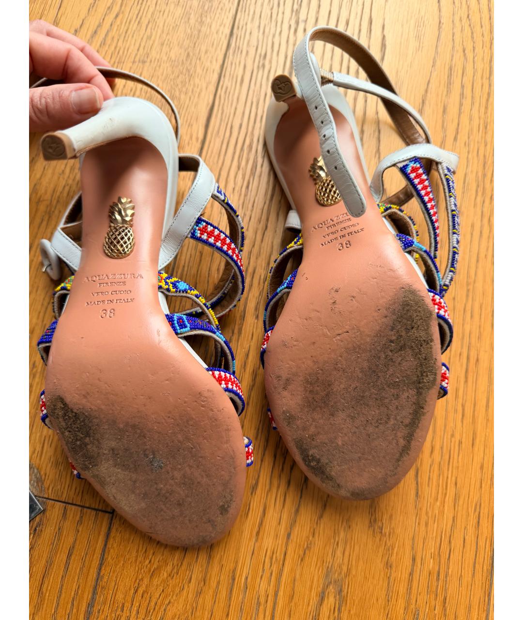 AQUAZZURA Белые кожаные босоножки, фото 4