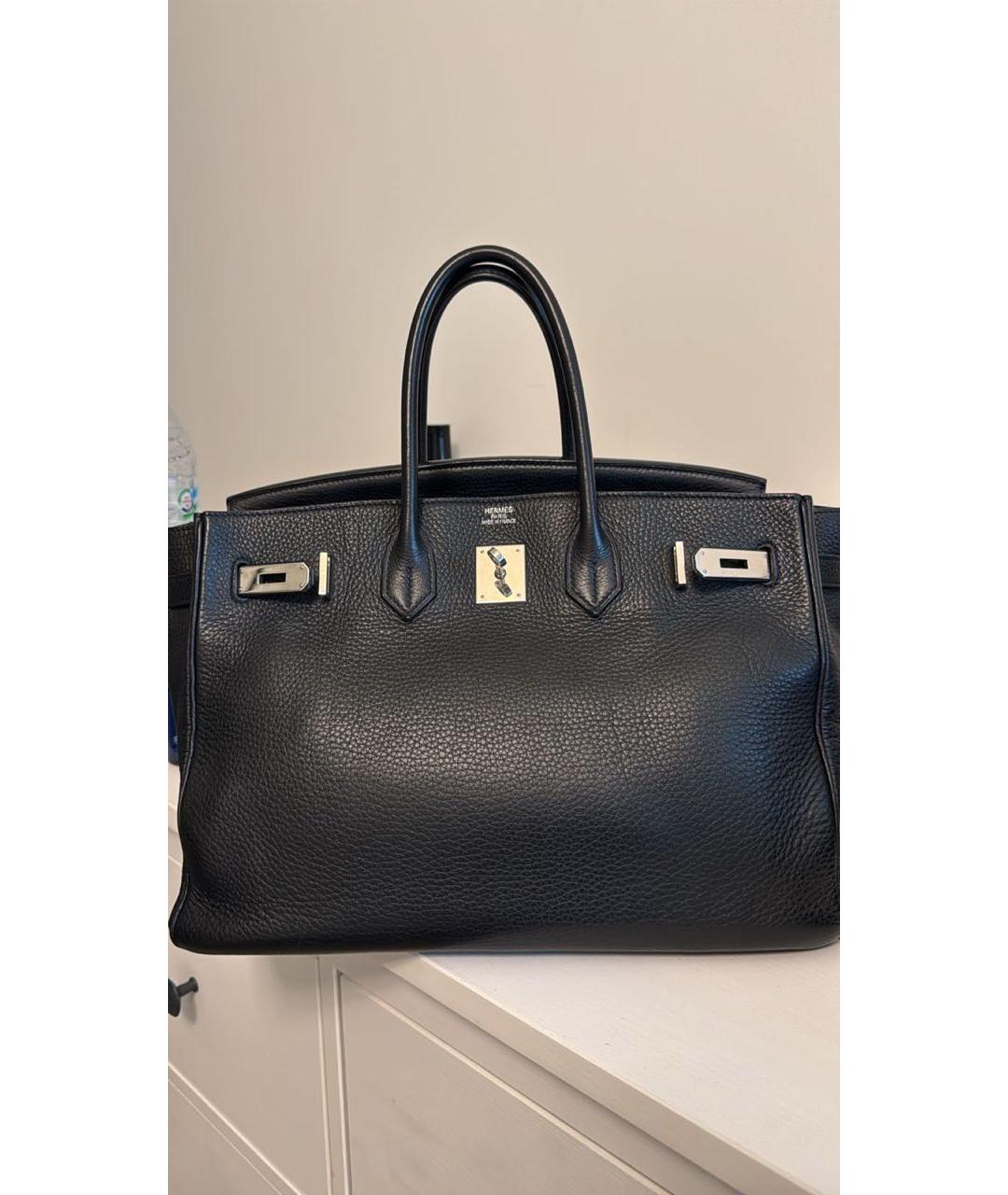 HERMES Черная кожаная сумка тоут, фото 5