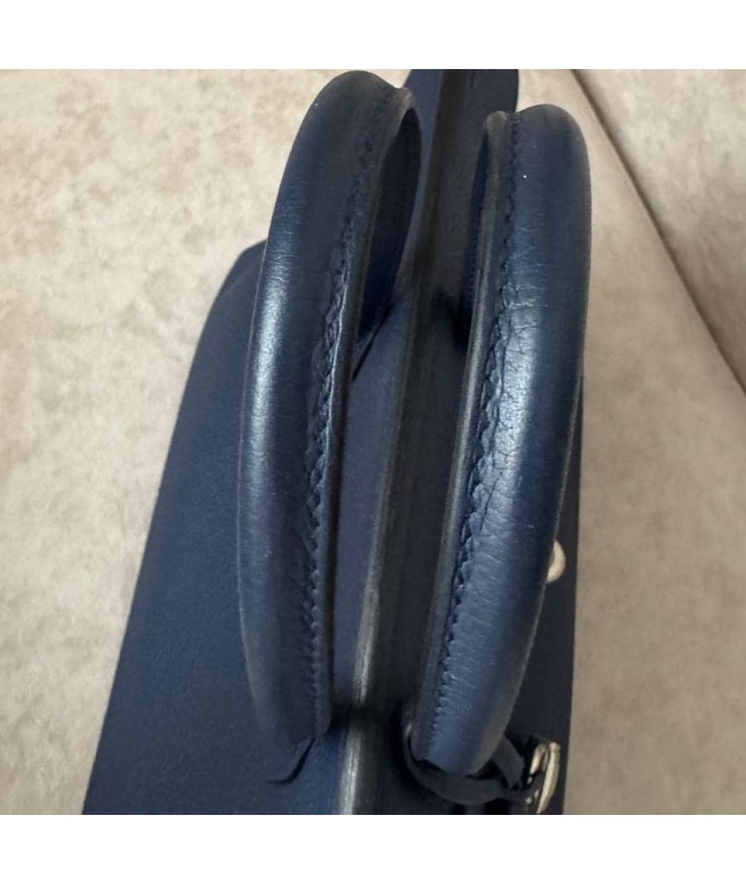 HERMES Темно-синяя кожаная сумка с короткими ручками, фото 7