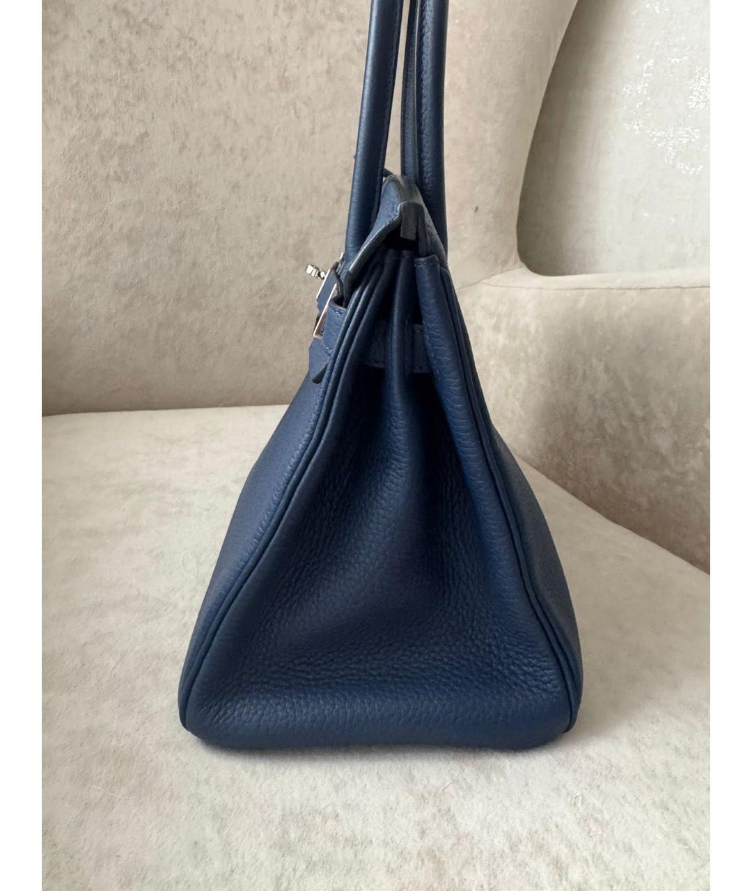 HERMES Темно-синяя кожаная сумка с короткими ручками, фото 2