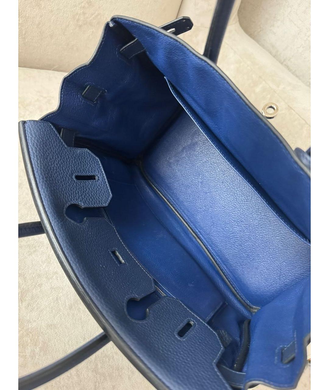 HERMES Темно-синяя кожаная сумка с короткими ручками, фото 4