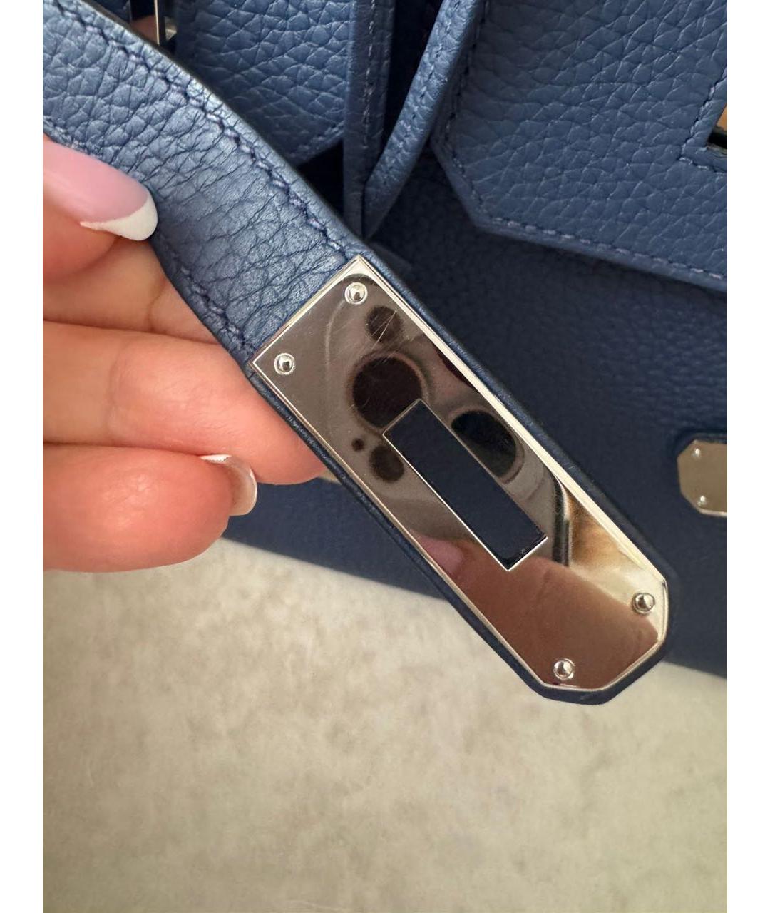 HERMES Темно-синяя кожаная сумка с короткими ручками, фото 6