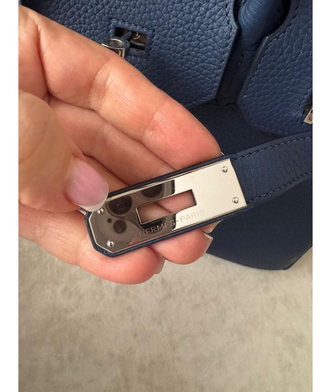 HERMES Темно-синяя кожаная сумка с короткими ручками, фото 5