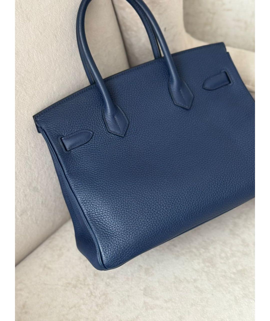 HERMES Темно-синяя кожаная сумка с короткими ручками, фото 3