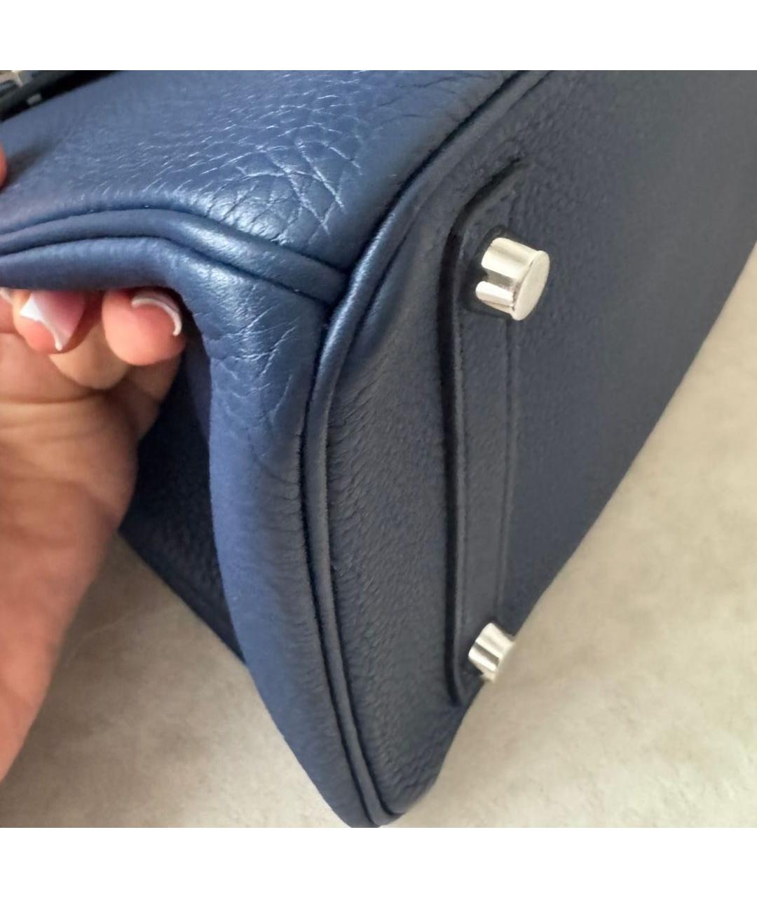 HERMES Темно-синяя кожаная сумка с короткими ручками, фото 8