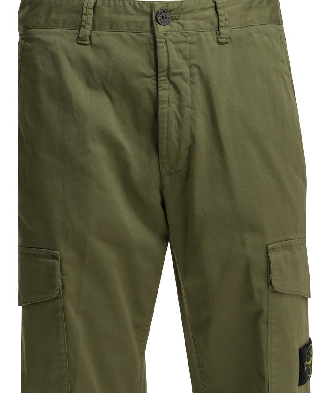 STONE ISLAND Зеленые хлопковые повседневные брюки, фото 3
