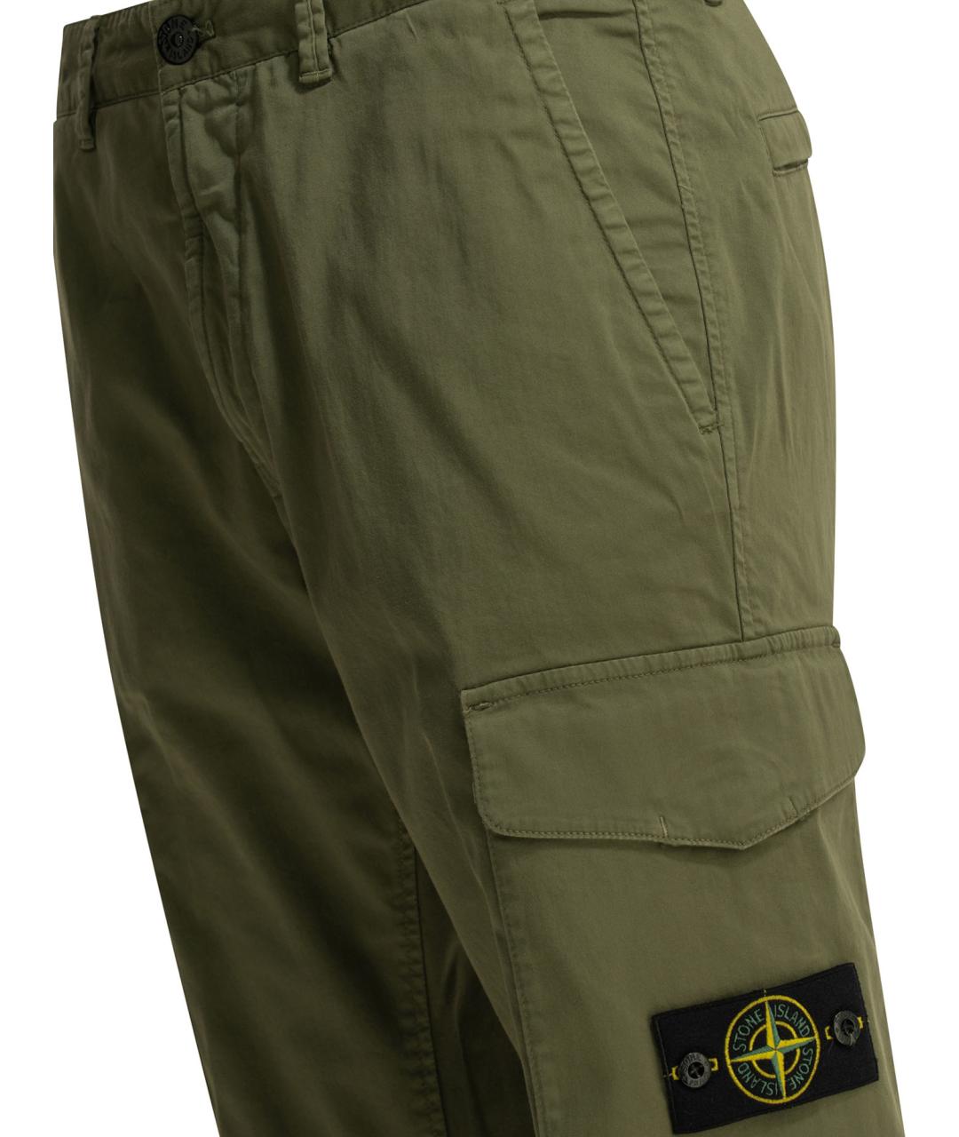 STONE ISLAND Зеленые хлопковые повседневные брюки, фото 4