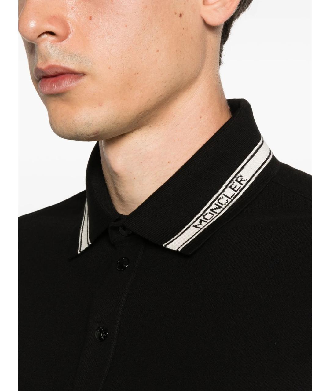 MONCLER Черное хлопковое поло с коротким рукавом, фото 2