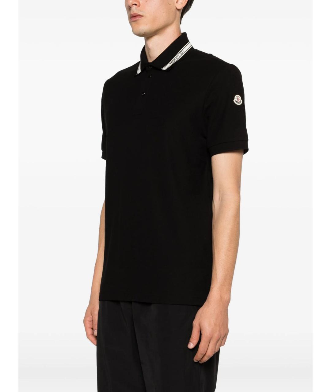 MONCLER Черное хлопковое поло с коротким рукавом, фото 3