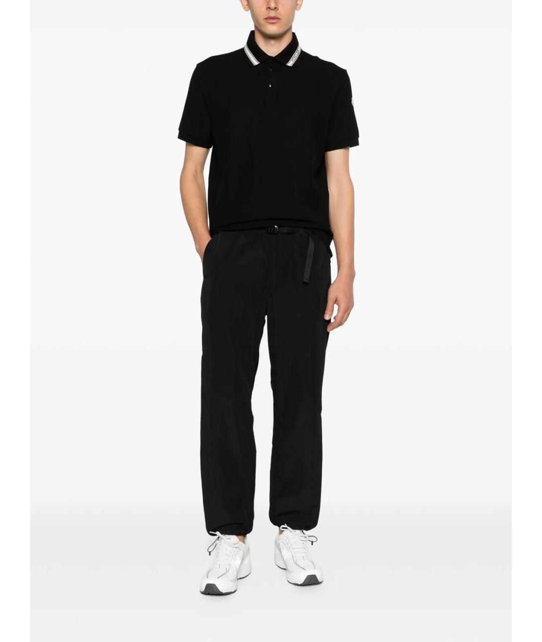 MONCLER Черное хлопковое поло с коротким рукавом, фото 4