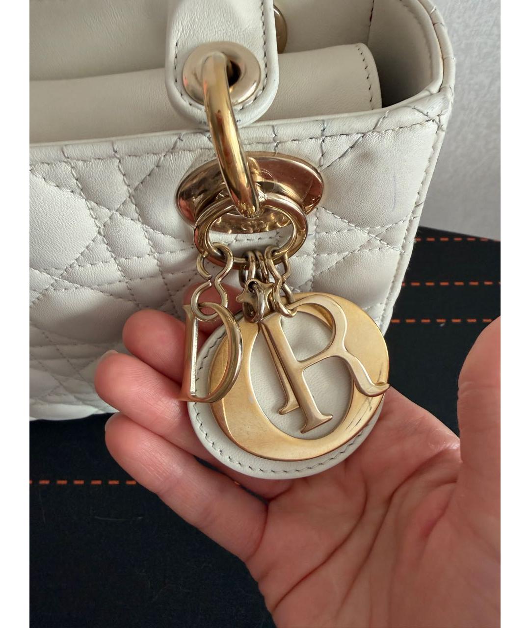 CHRISTIAN DIOR Белая кожаная сумка с короткими ручками, фото 6