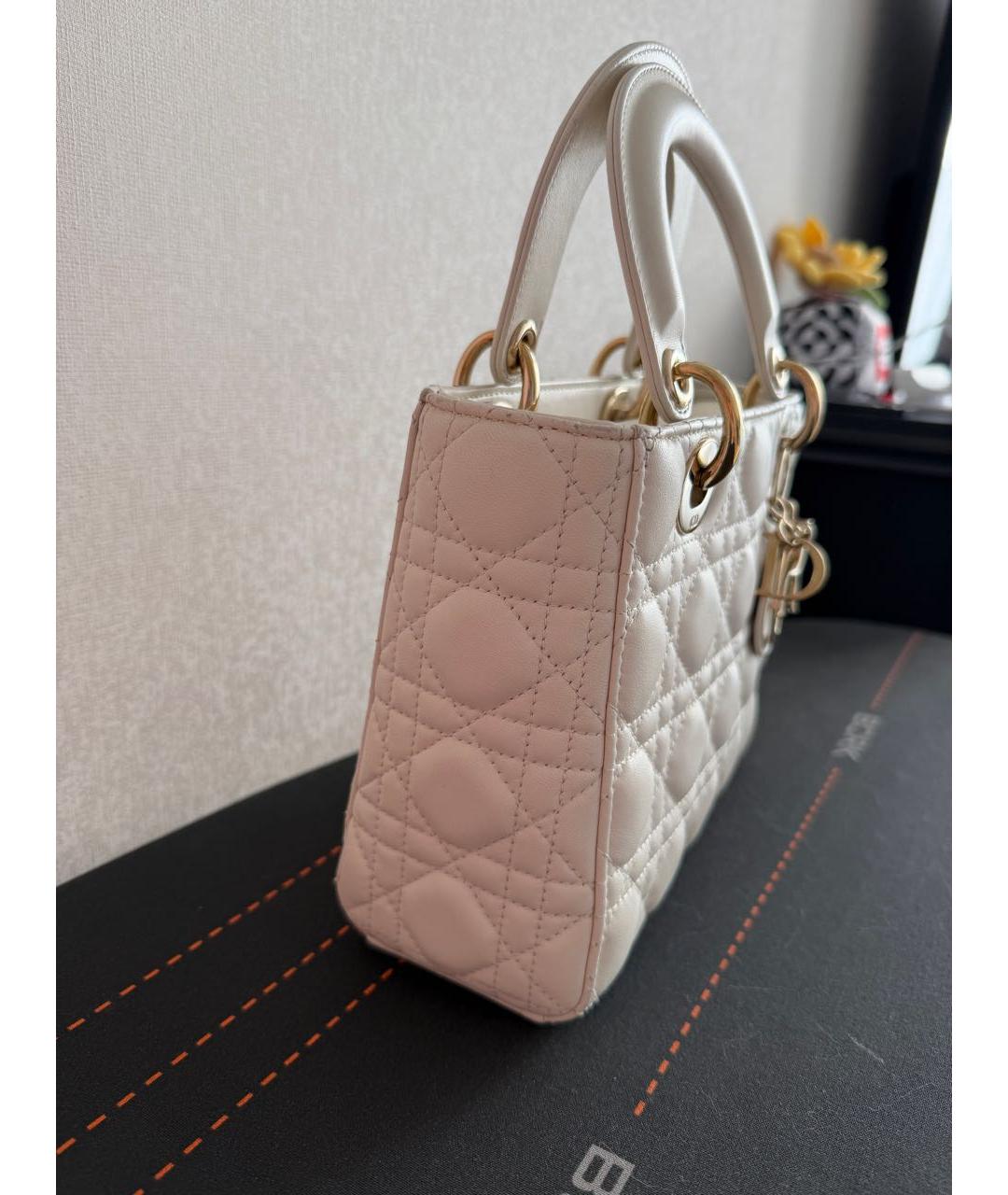 CHRISTIAN DIOR Белая кожаная сумка с короткими ручками, фото 7