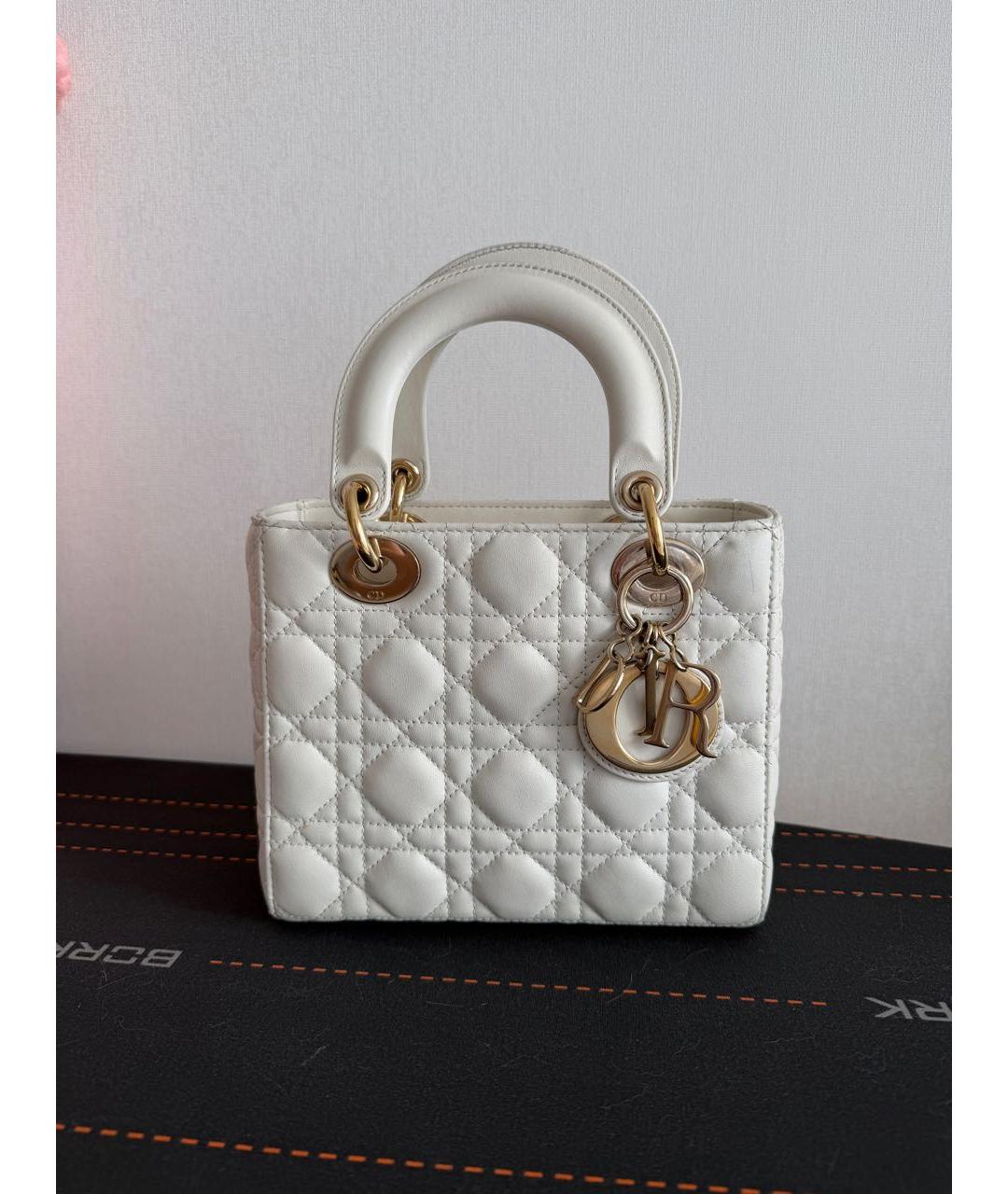 CHRISTIAN DIOR Белая кожаная сумка с короткими ручками, фото 9
