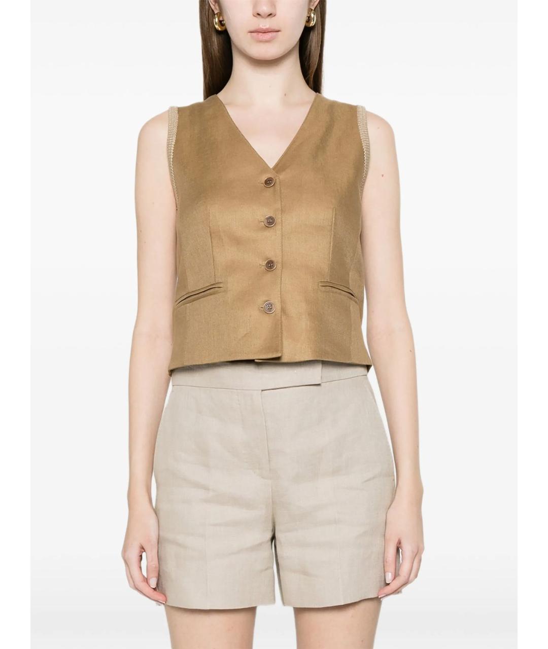 MAX MARA Бежевый льняной жилет, фото 5