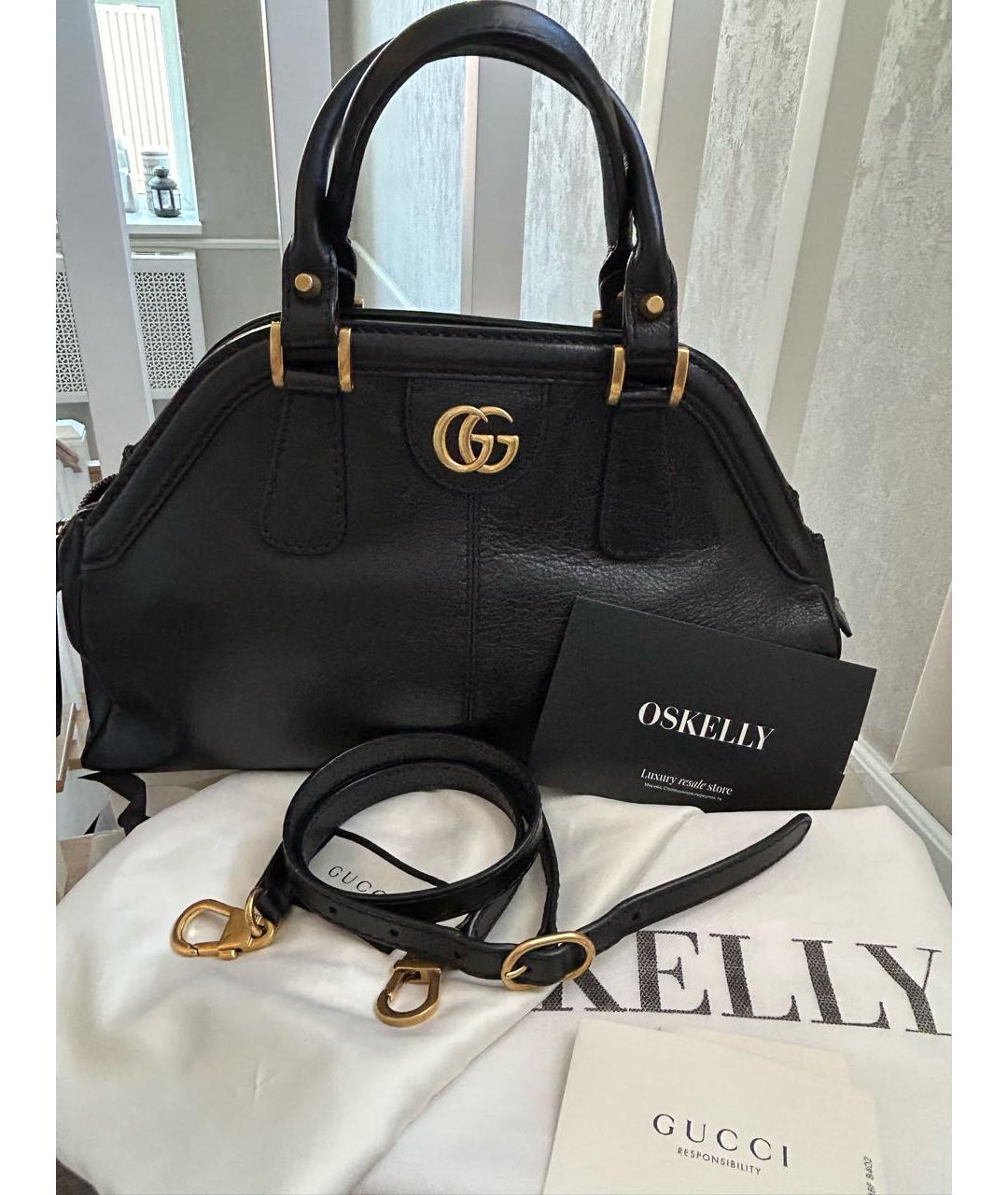 GUCCI Черная кожаная сумка с короткими ручками, фото 5