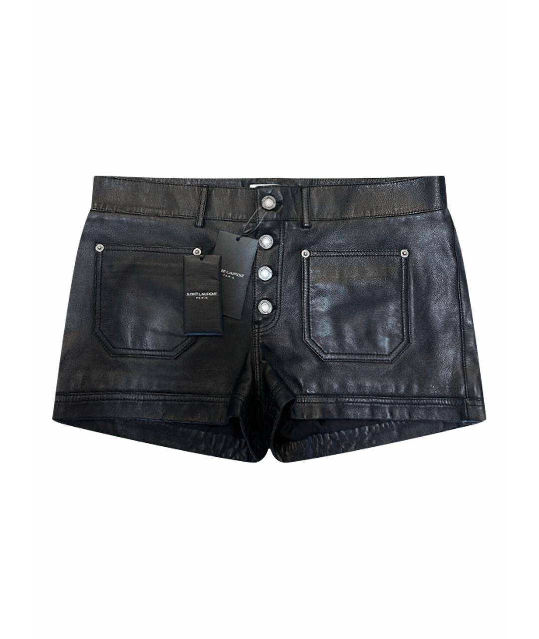 SAINT LAURENT Черные кожаные шорты, фото 1
