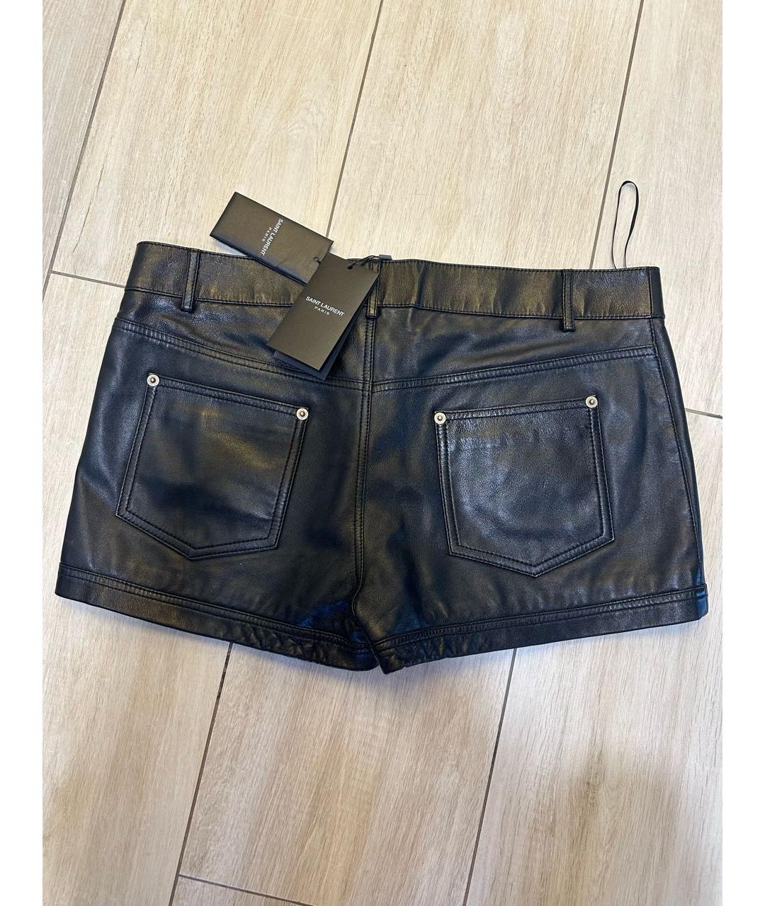 SAINT LAURENT Черные кожаные шорты, фото 2