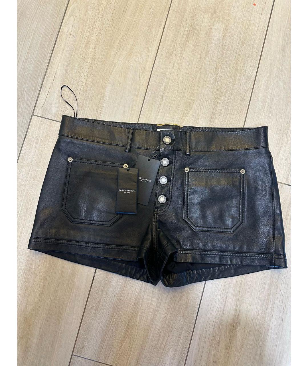 SAINT LAURENT Черные кожаные шорты, фото 5
