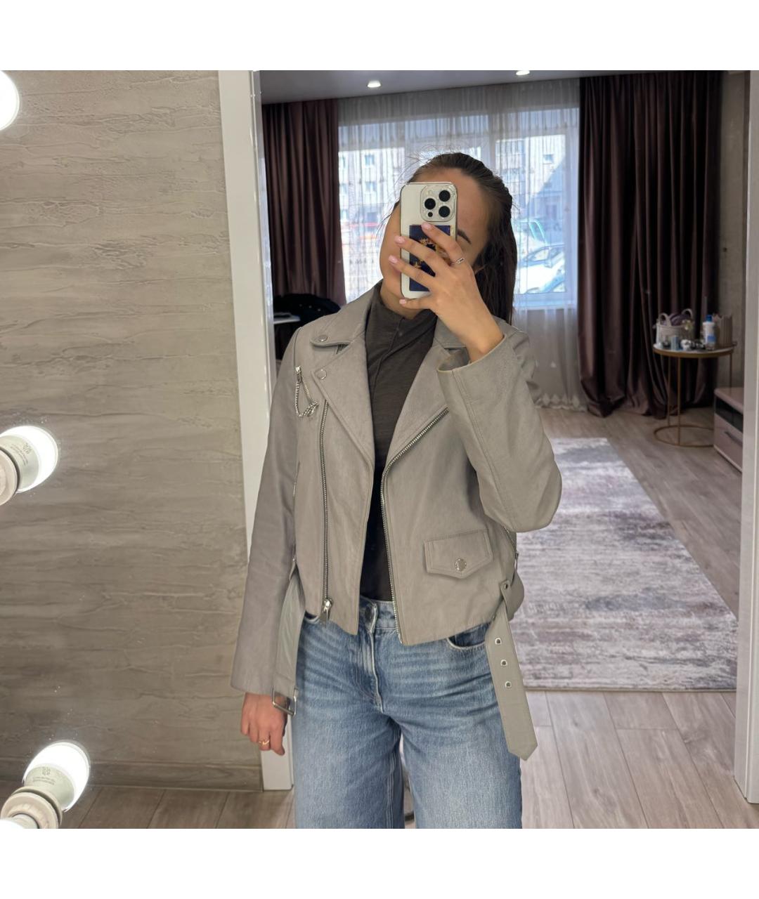 MAJE Серая кожаная куртка, фото 5