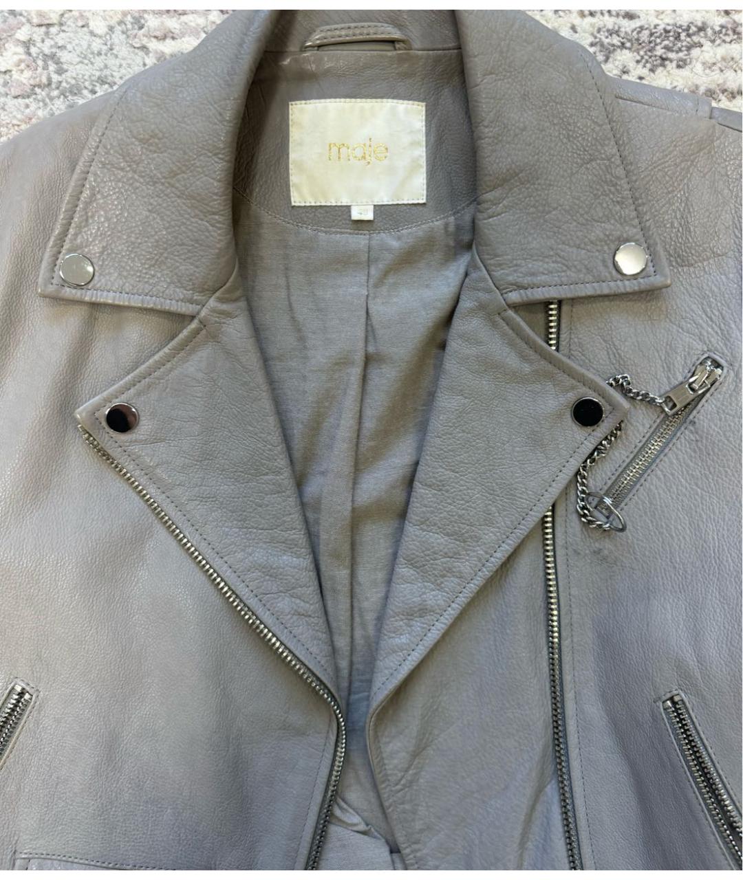 MAJE Серая кожаная куртка, фото 3