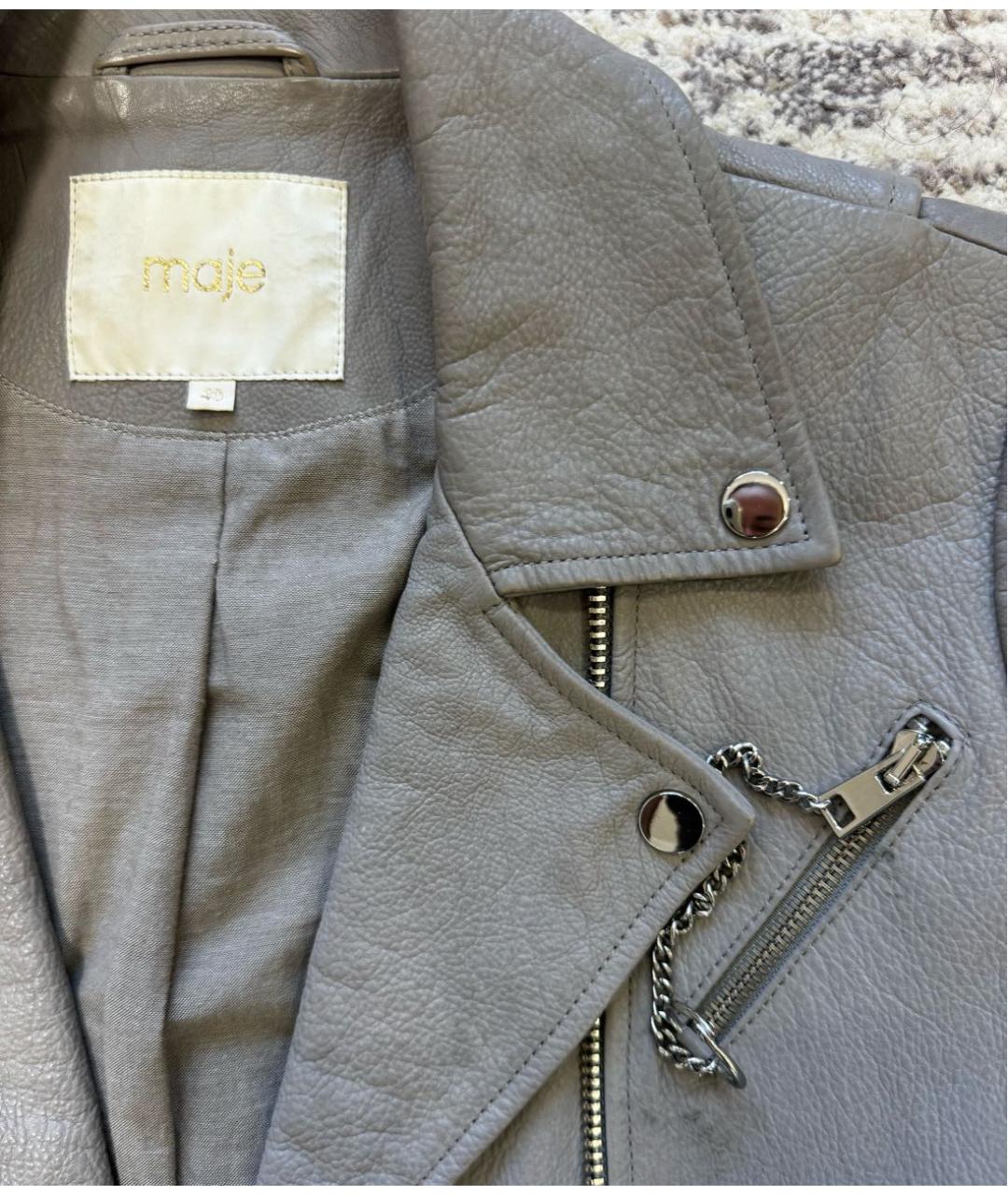 MAJE Серая кожаная куртка, фото 4