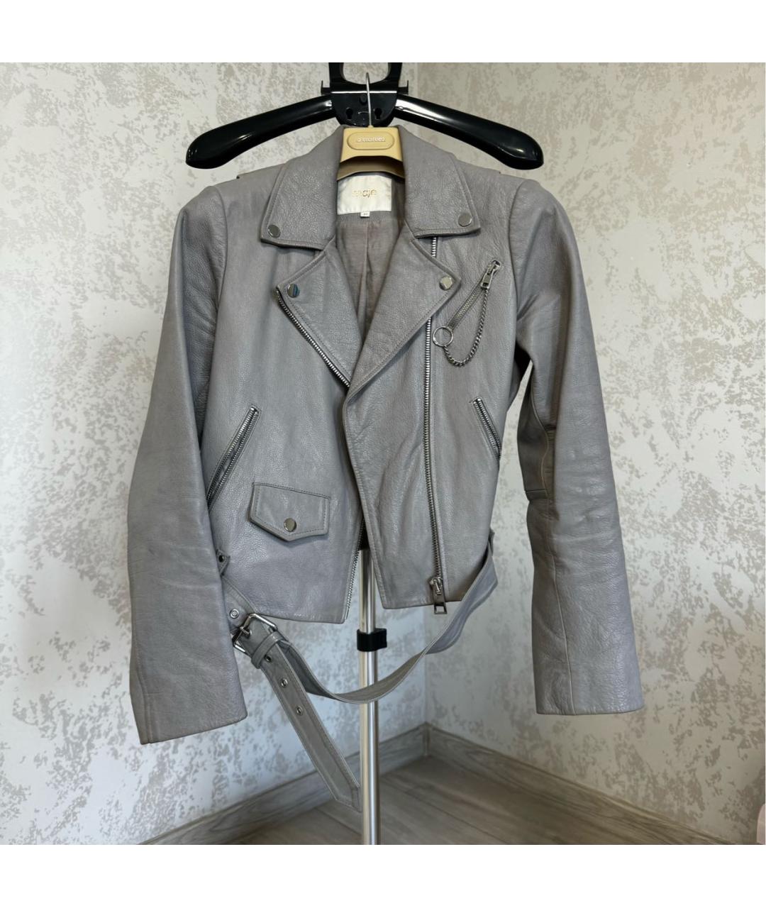MAJE Серая кожаная куртка, фото 6