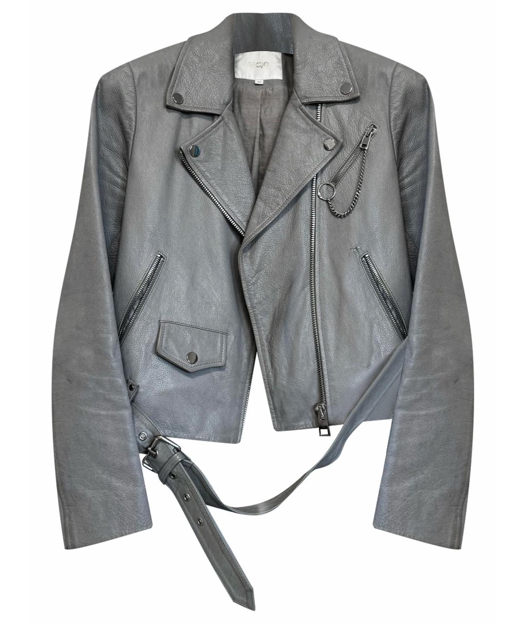 MAJE Серая кожаная куртка, фото 1